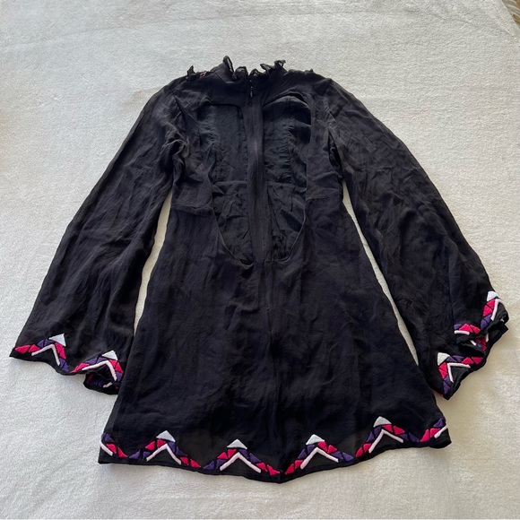 Rococo Sand RARE Silk T-Back Embroidered Long Sleeve Mini Dress - Picture 7 of 13